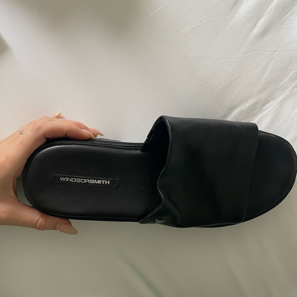 Windsor Smith Black Leather Platform Slide Sandals - Picture 3 of 5